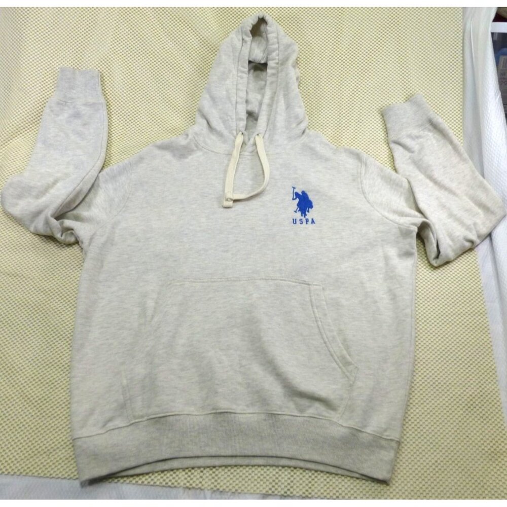U.S. Polo Assn. Spell Out Gray Hoodie With Blue Pony Logo Embroidery Large Size